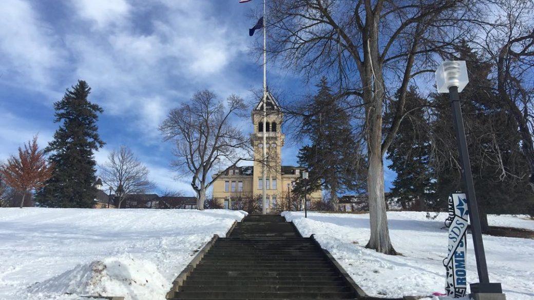 It’s a beautiful day here at Utah State. The jump is built and ready to go. #oldmainhill #skiutah #jumpthestairs