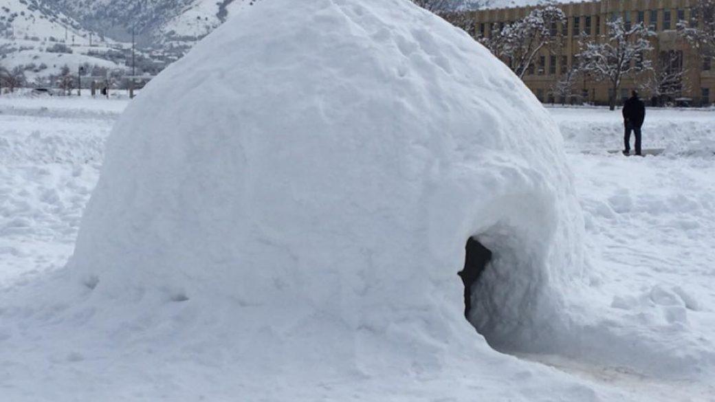 Igloo on campus. Because why not? #winterlove #utahgram #igloo #usu #airbnb